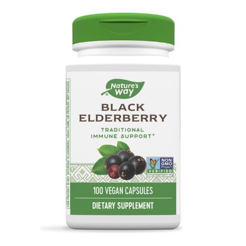 Nature's Way Black Elderberry Supplement, Traditional Immune Support, With Elderberry and Elderflower, Plant Powered, 100 Capsules