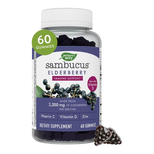 Nature’s Way Sambucus Elderberry Immune Gummies, Daily Immune Support for Kids and Adults*, with Vitamin C, Vitamin D3, Zinc, Gluten Free, Vegetarian, 60 Gummies