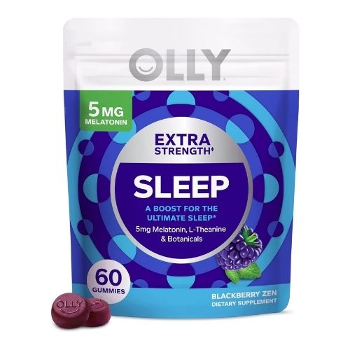 OLLY Extra Strength Sleep Gummy, Occasional Sleep Support, 5 mg Melatonin, L-Theanine, Chamomile, Lemon Balm, Sleep Aid, Blackberry - 60 Count