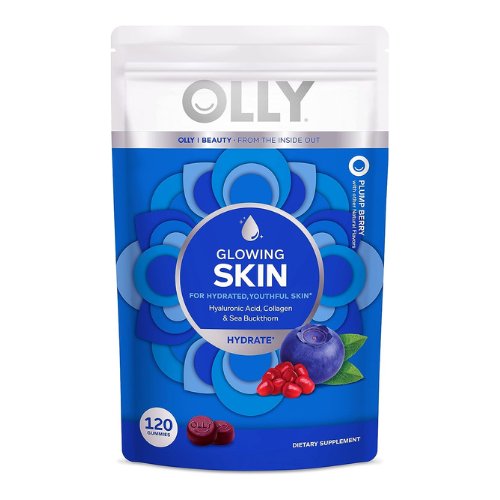 OLLY Glowing Skin Collagen Gummy, Hydrated, Youthful Skin, Hyaluronic Acid, Sea Buckthorn, Chewable Supplement, Berry, 60 Day Supply - 120 Count Pouch