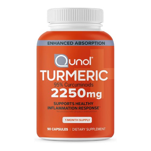 Qunol Turmeric Curcumin with Black Pepper, 2250mg Turmeric Extract with 95% Curcuminoids, Extra Strength Turmeric Supplement, Enhanced Absorption, Joint Support Supplement, 90 Vegetarian Capsules