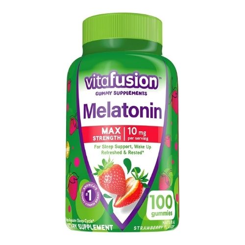 Vitafusion Max Strength Melatonin Gummy Supplements, Strawberry Flavored, 10 mg Melatonin Sleep Supplements, America’s Number 1 Gummy Vitamin Brand, 50 Day Supply, 100 Count