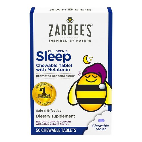 Zarbee's Kids 1mg Melatonin Chewable Tablet Drug-Free & Effective Sleep Supplement Easy to Take Natural Grape Flavor Tablets for Children Ages 3 and up 50 Count