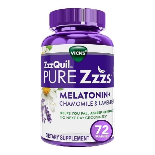 ZzzQuil PURE Zzzs Melatonin Sleep Aid Gummies, Helps You Fall Asleep Naturally, Wildberry Vanilla Flavor, Chamomile Lavender & Valerian Root, 1mg per gummy, 72 Count