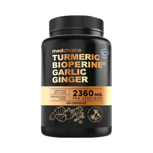 4-in-1 Turmeric and Ginger Supplement with Bioperine 2360 mg (120 ct) Turmeric Ginger Root Capsules with Garlic - Turmeric Curcumin with Black Pepper for Joint, Digestion & Immune Support (Pack of 1)