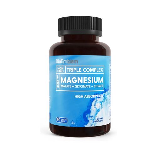 BioEmblem Triple Magnesium Complex, 300mg of Magnesium Glycinate, Malate, & Citrate for Muscles, Nerves, & Energy, High Absorption, Vegan, Non-GMO, 90 Capsules