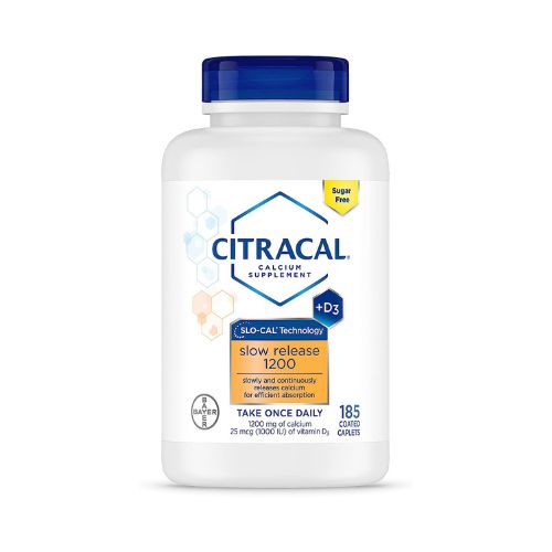 Citracal Slow Release 1200, 1200 mg Calcium Citrate and Calcium Carbonate Blend with 1000 IU Vitamin D3, Bone Health Supplement for Adults, Once Daily Caplets, 185 Count