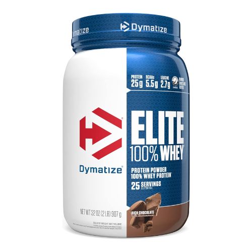 Dymatize Elite 100% Whey Protein Powder, 25g Protein, 5.5g BCAAs & 2.7g L-Leucine, Quick Absorbing & Fast Digesting for Optimal Muscle Recovery, Rich Chocolate, 2 Pound