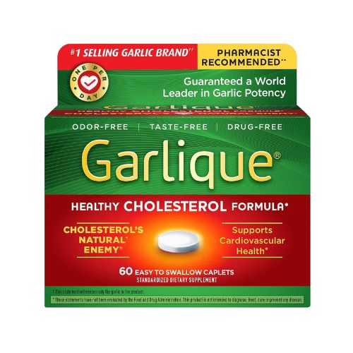 Garlique Garlic Extract Supplement, Healthy Cholesterol Formula, Odorless & Vegan-Friendly, 60 Caplets