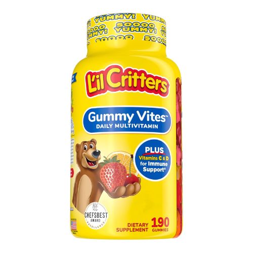 L’il Critters Gummy Vites Daily Gummy Multivitamin for Kids, Vitamin C, D3 for Immune Support Cherry, Strawberry, Orange, Pineapple and Blueberry Flavors, 190 Gummies