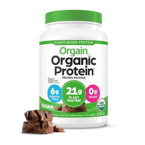 Orgain Organic Vegan Protein Powder, Creamy Chocolate Fudge - 21g Plant Based Protein, Gluten Free, Dairy Free, Lactose Free, Soy Free, No Sugar Added, Kosher, For Smoothies & Shakes - 2.03lb