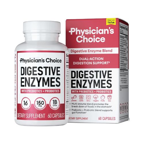 Physician's CHOICE Digestive Enzymes - Multi Enzymes, Organic Prebiotics & Probiotics for Digestive Health & Gut Health - for Meal Time Discomfort Relief & Bloating - Dual Action Approach - 60 CT