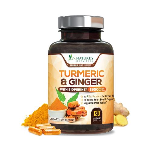 Turmeric Curcumin with BioPerine & Ginger 95% Standardized Curcuminoids 1950mg Black Pepper for Max Absorption Joint Support, Nature's Tumeric Herbal Extract Supplement, Vegan, Non-GMO - 120 Capsules