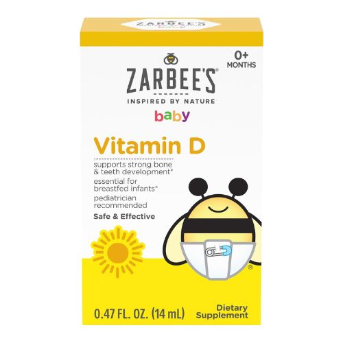 Zarbee's Vitamin D Drops for Infants, 400IU (10mcg) Baby & Toddler Liquid Supplement, Newborn & Up, Dropper Syringe Included, Pack of 2 0.47 Fl Oz Bottles