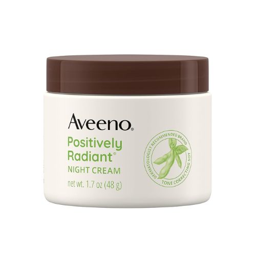 Aveeno Positively Radiant Moisturizing Face & Neck Night Cream with Tone Correcting Soy & Niacinamide, Night Cream Targets Dull Skin & Evens Skin Tone & Texture, Hypoallergenic, 1.7 oz