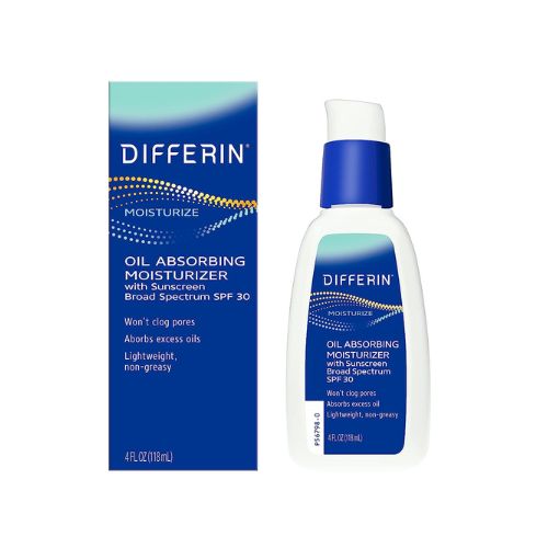 Differin Oil Absorbing Moisturizer with SPF 30, Sunscreen for Face by the makers of Differin Gel, Gentle Skin Care for Acne Prone Sensitive Skin, 4 oz (Packaging May Vary)