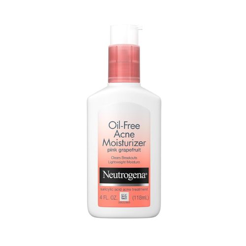 Neutrogena Oil Free Acne Facial Moisturizer with.5% Salicylic Acid Acne Treatment, Pink Grapefruit Acne Fighting Face Lotion for Breakouts, Non-Greasy & Non-Comedogenic, 4 fl. oz