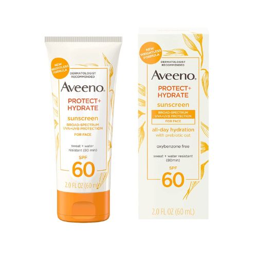 Aveeno Protect + Hydrate Moisturizing Face Sunscreen Lotion With Broad Spectrum Spf 60 & Prebiotic Oat, Weightless & Refreshing Feel, Paraben-free, Oil-free, Oxybenzone-free, 2.0 ounces