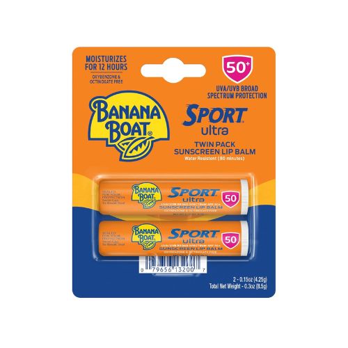 Banana Boat Sport Ultra SPF 50 Lip Sunscreen 2 Pack, SPF Lip Balm Pack, SPF 50, Oxybenzone Free Sunscreen, Lip Sunblock, Travel Size Sunscreen for Lips SPF 50, Twin Pack