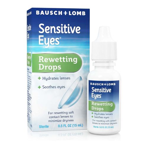 Bausch & Lomb Sensitive Eyes Contact Lens Solution, for Rewetting Soft Contact Lenses, 0.5 Fl Oz