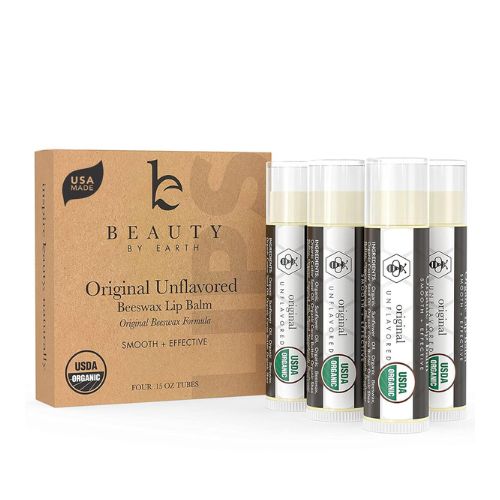 Organic Lip Balm - 4 Pack Unflavored Organic Gifts for Women, All Natural Lip Balm Valentine's Day Gift for Her & Him, Lip Balm Hydrating Beauty Gifts, Lip Moisturizer, Mens Gift Ideas