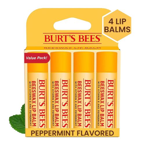 Burt's Bees 100% Natural Origin Moisturizing Lip Balm, Original Beeswax with Vitamin E & Peppermint Oil, 4 Tubes in Blister Box