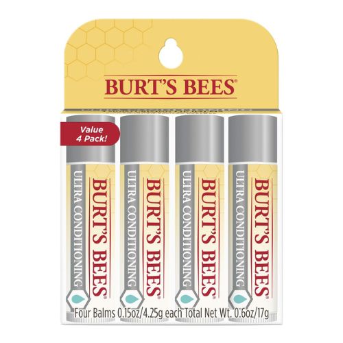 Burt's Bees Ultra Conditioning Moisturizing Lip Balm, Lip Moisturizer Rich in Oils and Butters, Natural Origin Lip Care, 4 Tubes, 0.15 oz.