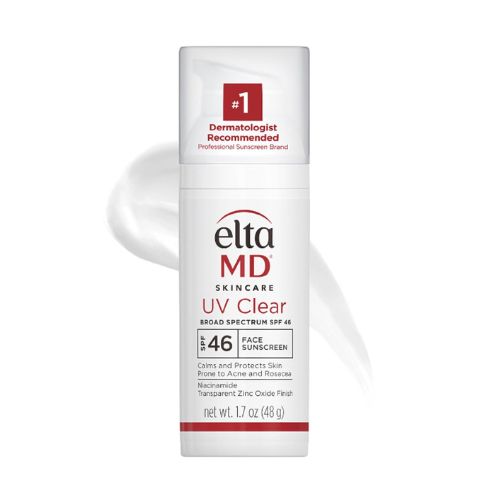 EltaMD UV Clear Face Sunscreen, SPF 46 Oil Free Sunscreen with Zinc Oxide, Protects and Calms Sensitive Skin and Acne-Prone Skin, Lightweight, Silky, Dermatologist Recommended, 1.7 oz Pump