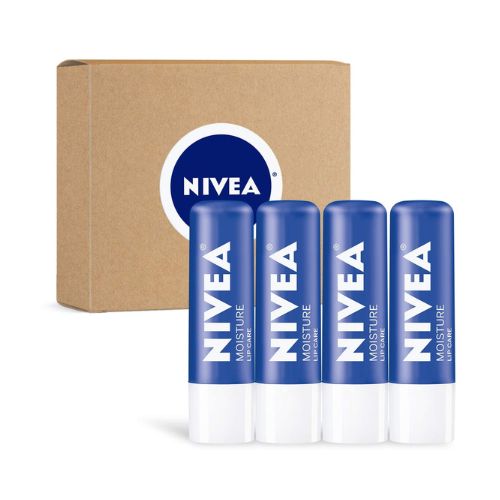 NIVEA Moisture Lip Care, Lip Balm Stick with Shea Butter, Jojoba Oil and Avocado Oil, 0.17 Oz, Pack of 4