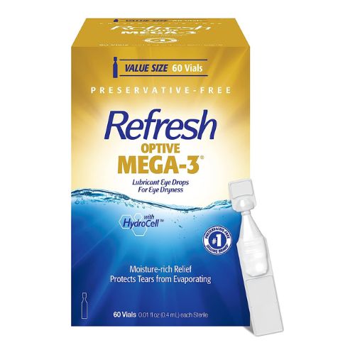 Refresh Optive Mega-3 Lubricant Eye Drops, Preservative-Free, 0.01 Fl Oz Single-Use Containers, 60 Count