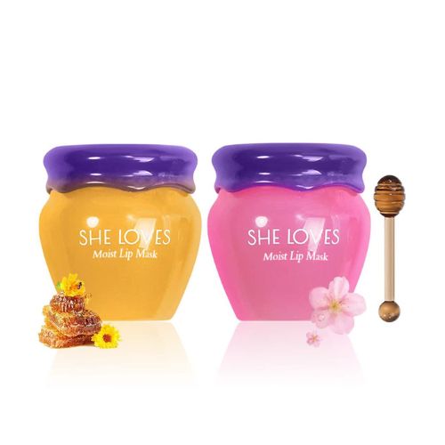 2PCS Lip Mask Overnight, Honey&Sakura Day and Night Repair Sleeping Lip Balm, Fade Lip Lines Bee Balm, Hydrating &Prevention Dry and Crack Lip Scrubs Exfoliator