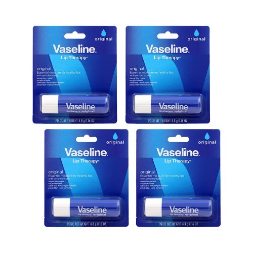 Vaseline Lip Therapy Care Original, Fast-Acting Nourishment, Ideal for Chapped, Dry, Cracked, or Damaged Lips, Lip Balm, 0.16 Ounce (Pack of 4)