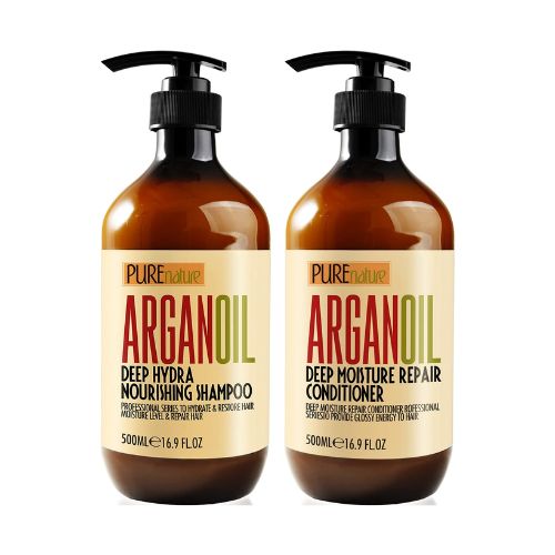 Argan Oil Shampoo and Conditioner Set - Moisturizing Sulfate Free Moroccan Care with Keratin - For Curly, Straight, Dry and Damaged Hair - Hydrating, Anti Frizz Salon Technology