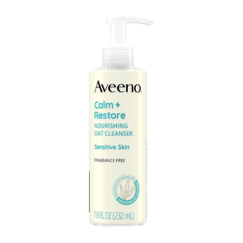 Aveeno Calm + Restore Nourishing Oat Face Cleanser for Sensitive Skin, Gentle Milky Cleanser with Nourishing Oat & Feverfew, to Preserve Skin's Moisture Barrier, Fragrance-Free, 7.8 fl. oz