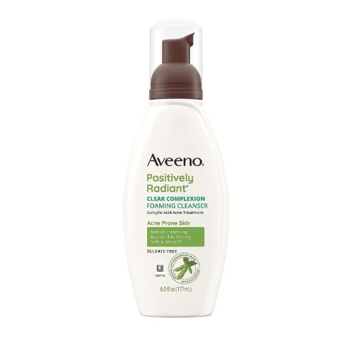 Aveeno Clear Complexion Foaming Oil-Free Facial Cleanser with Soy Extract & 0.5% Salicylic Acid, Acne Treatment Face Wash for Acne-Prone Skin, Sulfate-Free & Hypoallergenic, 6 fl. oz