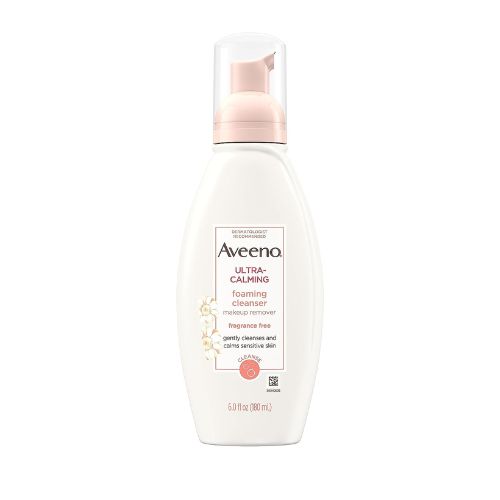 Aveeno Ultra-Calming Foaming Cleanser & Makeup Remover Facial Cleanser with Calming Feverfew, Face Wash for Dry & Sensitive Skin, Hypoallergenic, Fragrance-Free & Non-Comedogenic, Unscented, 6 Fl Oz