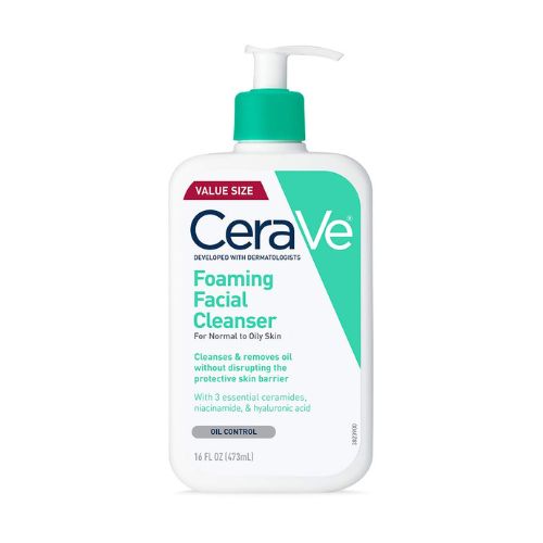 CeraVe Foaming Facial Cleanser, Daily Face Wash for Oily Skin with Hyaluronic Acid, Ceramides, and Niacinamide, Fragrance Free Paraben Free, 16 Fluid Ounce