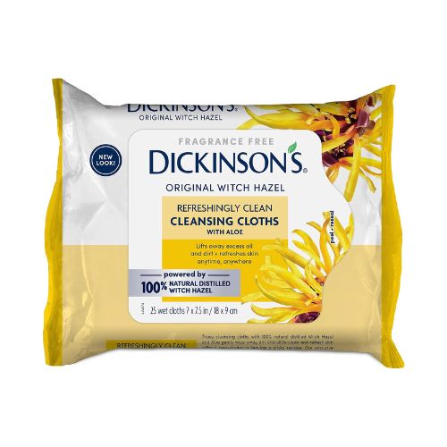 Dickinson's Refreshingly Clean Cleansing Cloths, Witch Hazel Wipes Gently Remove Makeup and Oil while Aloe Soothes and Refreshes Skin, 25 Count