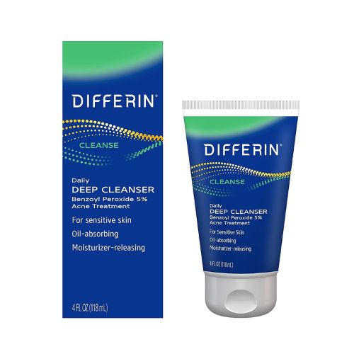 Differin Acne Face Wash with 5% Benzoyl Peroxide, Daily Deep Cleanser by the makers of Differin Gel, Gentle Skin Care for Acne Prone Sensitive Skin, 4 oz