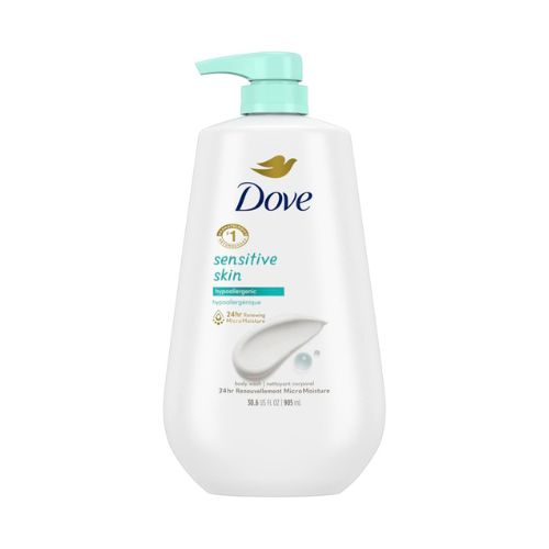 Dove Hypoallergenic Sensitive Skin Body Wash, 24HR Renewing MicroMoisture, Light Green, 19 oz