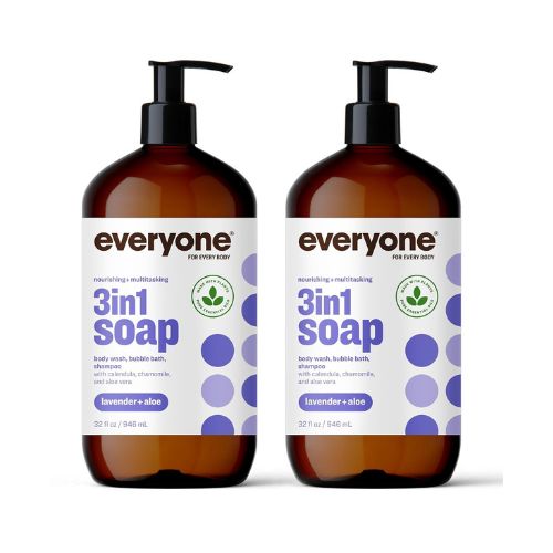 Everyone 3-in-1 Soap, Body Wash, Bubble Bath, Shampoo, 32 Ounce (Pack of 2), Lavender and Aloe, Coconut Cleanser with Plant Extracts and Pure Essential Oils