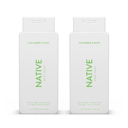 Native Body Wash Contains Naturally Derived Ingredients, for Women & Men, Sulfate, Paraben, & Dye Free Leaving Skin Soft and Hydrated, Cucumber & Mint 18 oz - 2 Pk