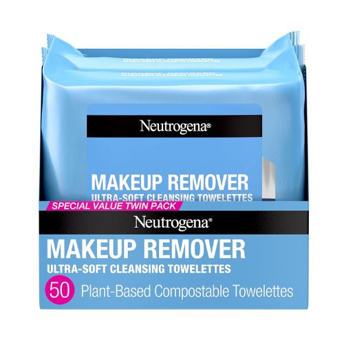 Neutrogena Cleansing Fragrance Free Makeup Remover Face Wipes, Cleansing Facial Towelettes for Waterproof Makeup, Alcohol-Free, Unscented, 100% Plant-Based Fibers, Twin Pack, 2 x 25 ct