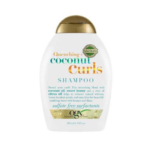 OGX Quenching + Coconut, Curl-Defining Shampoo, Hydrating & Nourishing Curly Hair Shampoo with Coconut Oil, Citrus Oil & Honey, Paraben, Sulfate-Free Surfactants, 13 floz