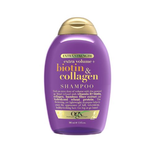 OGX Thick & Full + Biotin Collagen Extra Strength Volumizing Shampoo with Vitamin B7 Hydrolyzed Wheat Protein for Fine Hair. Sulfate-Free Surfactants Thicker, Fuller Hair, 13 Fl Oz