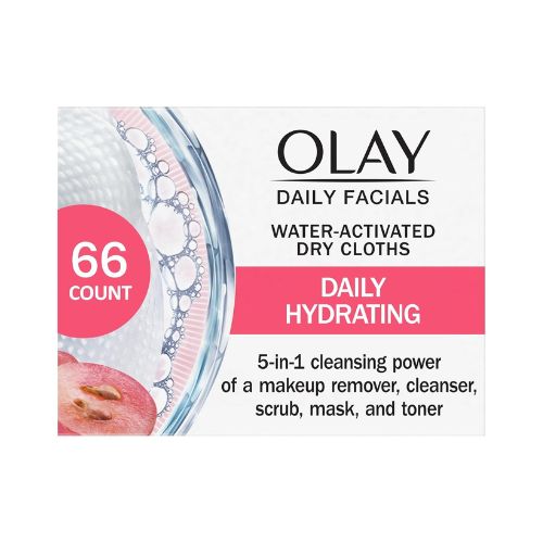 Olay Daily Facials, Daily Clean Makeup Removing Facial Cleansing Wipes, 5-in-1 Water Activated Cloths, Exfoliates, Tones and Hydrates Skin, 66 count