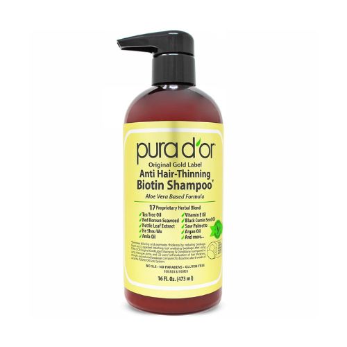 PURA D'OR Anti-Thinning Biotin Shampoo, Clinically Tested DHT Blocker for Thickening Color Treated Hair, Herbal Scent, 16oz