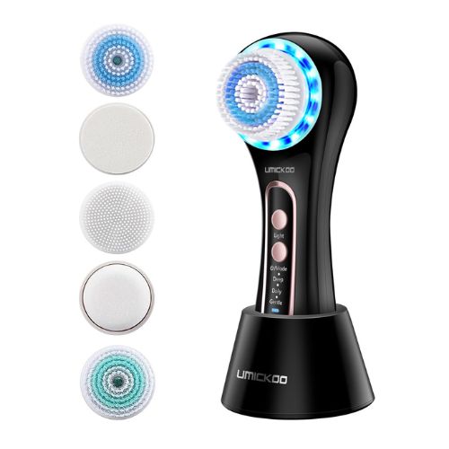 UMICKOO Face Scrubber Exfoliator,Facial Cleansing Brush Rechargeable IPX7 Waterproof with 5 Brush Heads,Face Spin Brush for Exfoliating, Massaging and Deep Cleansing