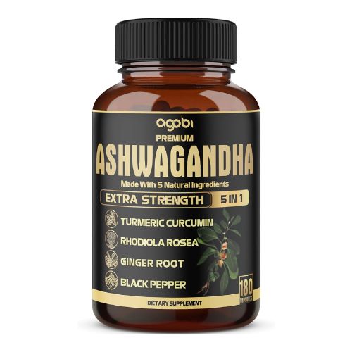 5in1 Premium Ashwagandha Capsules - Added Turmeric, Rhodiola Rosea, Ginger, Black Pepper - Strength, Spirit & Immune Support - 180 Caps for 6 Months