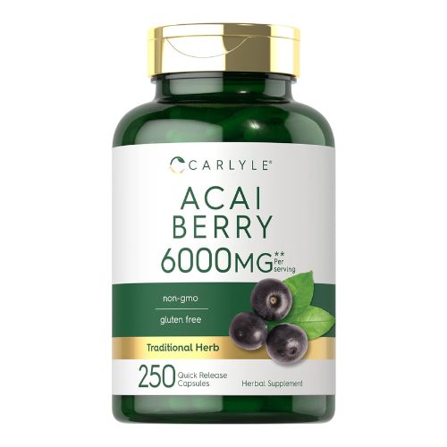 Carlyle Acai Berry Capsules 6000mg 250 Count Non-GMO & Gluten Free Acai Berry Extract